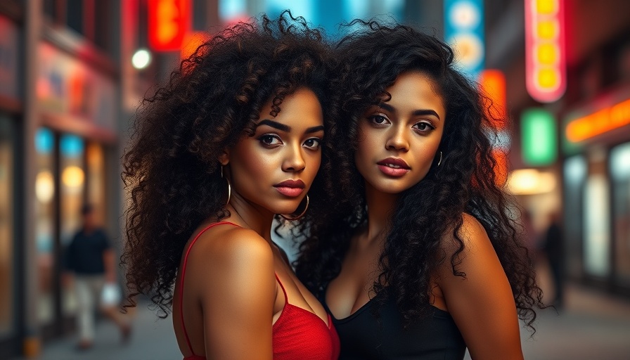 Two women with thick curly hair posing in an urban setting.