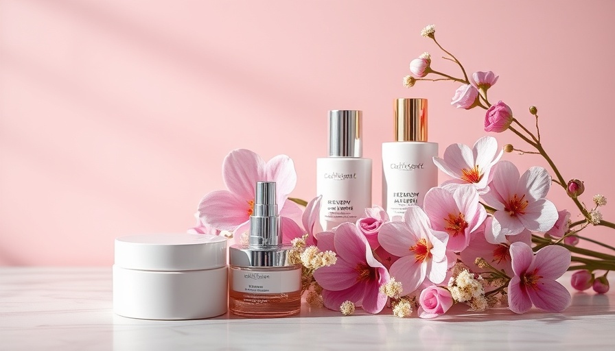 Sophisticated floral beauty products display with roses.