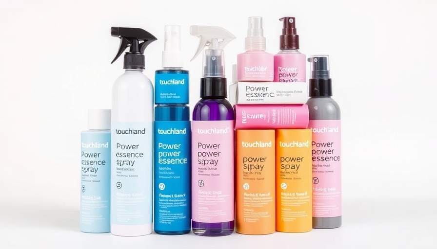 Stack of colorful touchland sprays highlighting vibrant packaging.