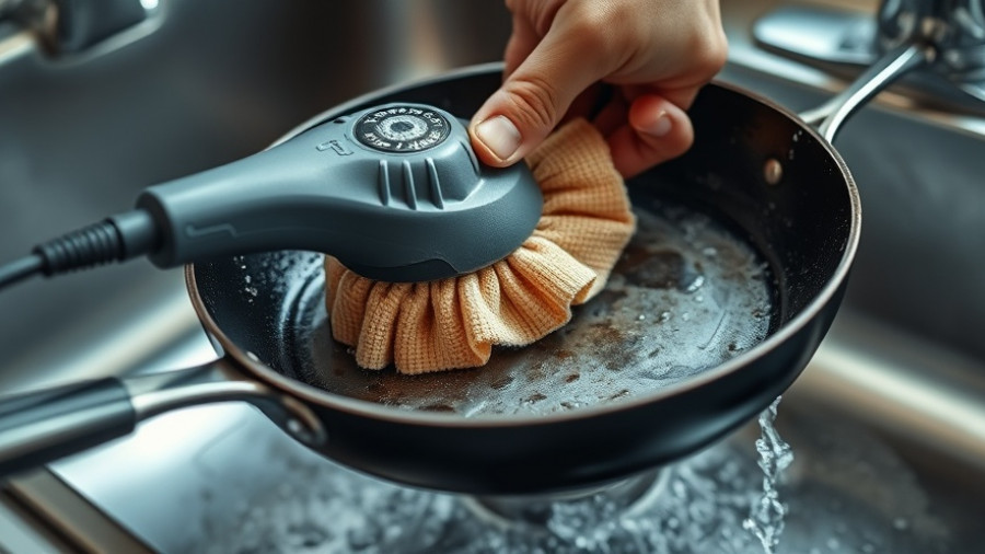 Power scrubber cleaning frying pan in kitchen sink, best power scrubbers for deep-cleaning