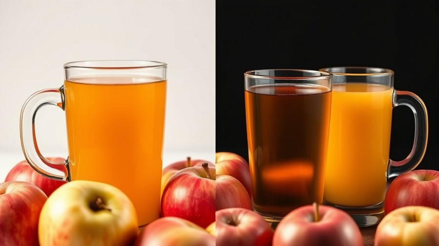 Split image of apple cider vs. apple juice nutritional impact