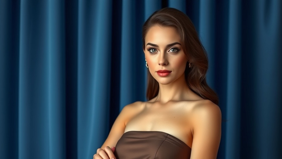 No Botox Skin Care Routine: Elegant woman with natural complexion in a glamorous brown dress.