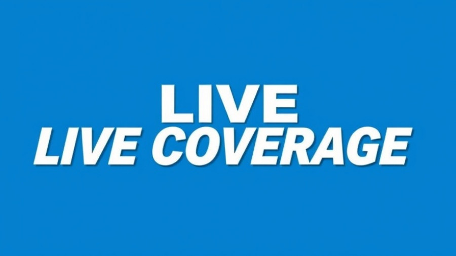 Bold live coverage text on blue background