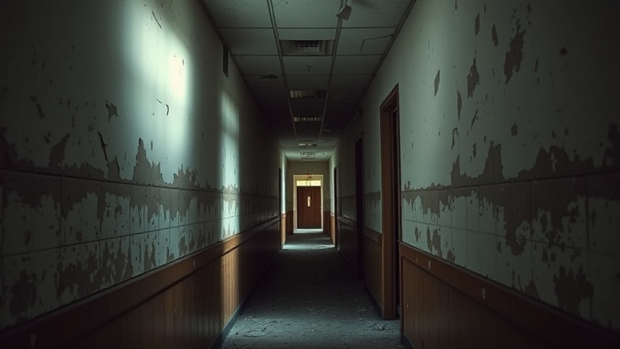 Eerie hospital hallway, peeling paint, spooky places to visit in Pennsylvania.