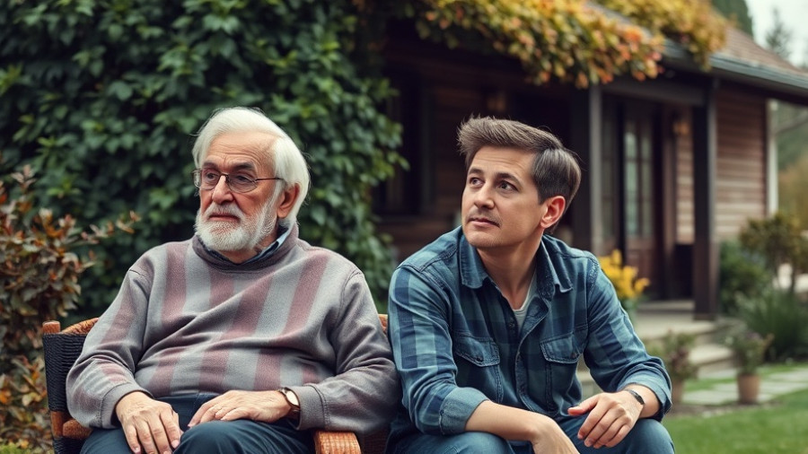 Economic divide between parents and grown-up kids in a garden scene.