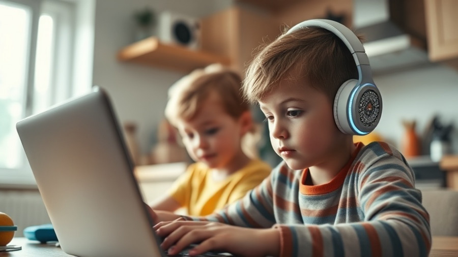 Children learning at home with technology in a cozy environment.