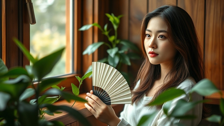 Woman relaxing with fan by window, non-hormonal menopause relief.