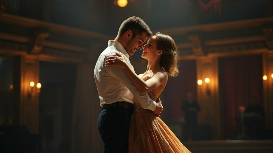 Elegant dancers performing on a dimly lit stage, illustrating dance muscle recovery solutions.
