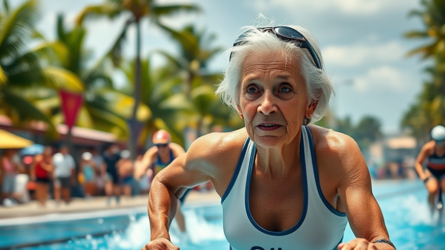 80-Year-Old Woman Breaks Ironman Record images of her in swimming, cycling, and running.