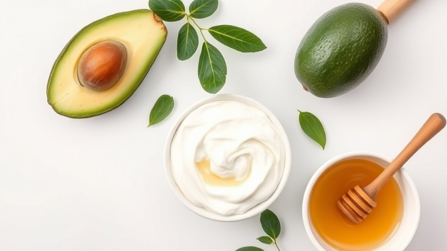 DIY avocado night cream ingredients: avocado, honey, yogurt.