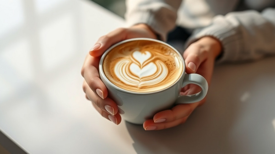Hands holding coffee cup with latte art, best time to drink coffee for weight loss.