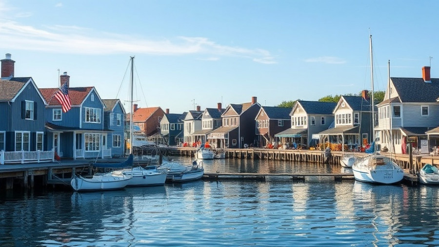 Nantucket harbor with boats and cottages, ideal for short-term rentals.