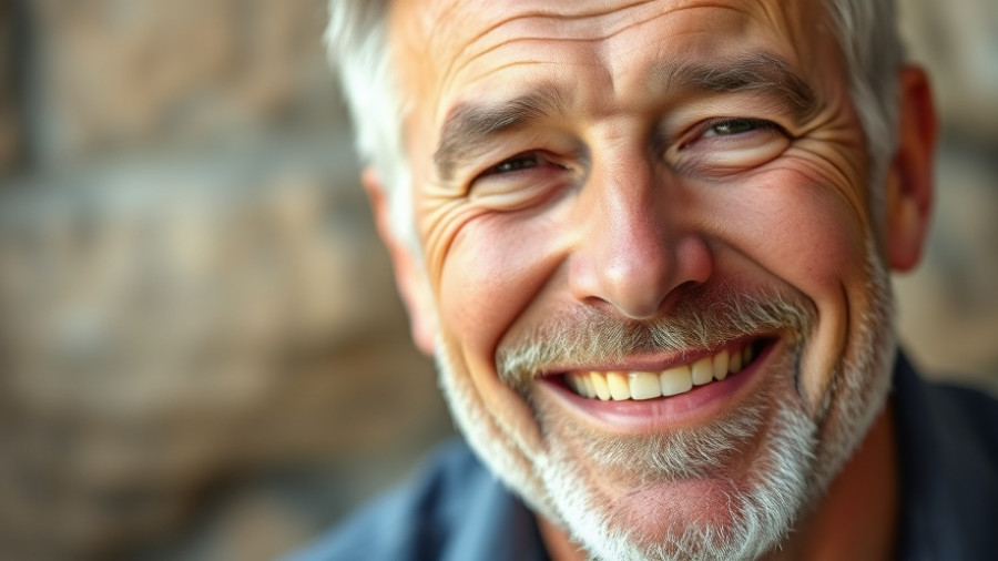 Relieved hunter smiling after being found alive, close-up shot.