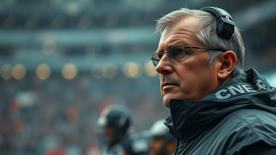 Pat Fitzgerald in rain gear, focused during a Penn State game.