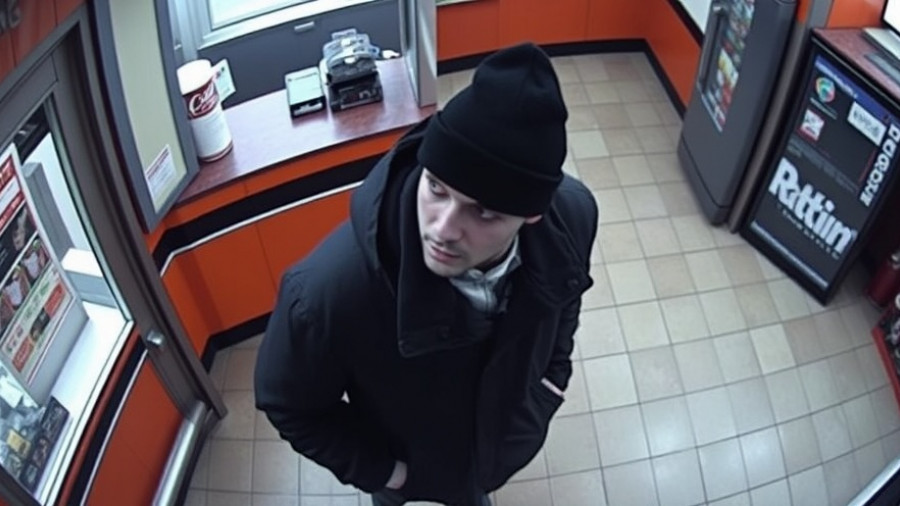 Surveillance footage capturing Northeast Philadelphia Dunkin' robbery suspect inside store.