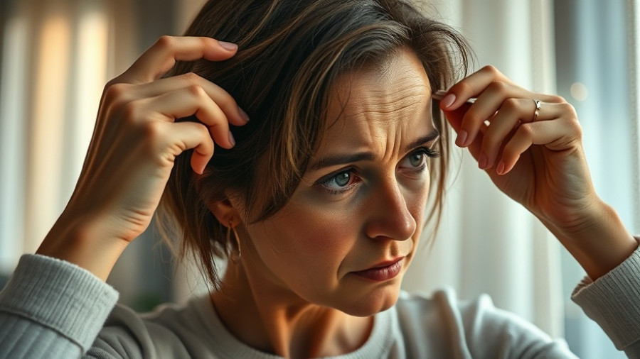 Woman checking scalp with brush for winter scalp care.