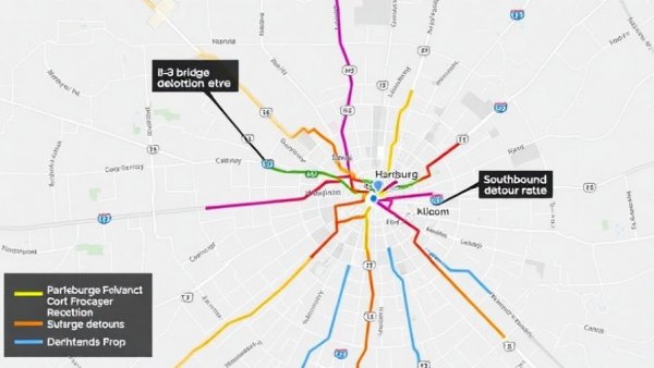 Harrisburg I-83 Bridge demolition detour map showing route changes.