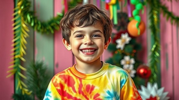 Joyful child in colorful setting, traveling to Latin America with kids.