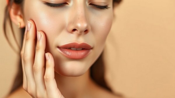 Young woman touching her face, discussing everyday habits ruining your skin.