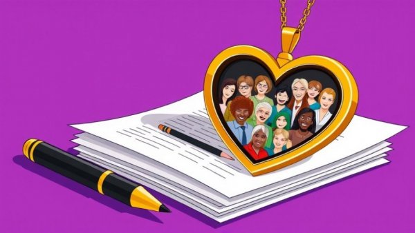 Illustration of IRA beneficiary designations with locket and documents.