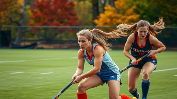 Palmyra field hockey players in intense match outdoors