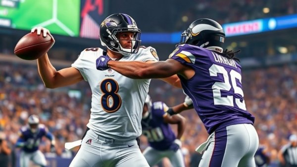 Baltimore Ravens defense victory action, intense NFL play.