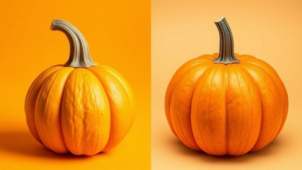 Butternut squash vs pumpkin comparison with colorful backgrounds.