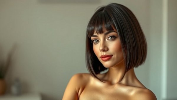 Elegant woman with sleek makeup and bob hairstyle posing indoors, showcasing Dancing With the Stars makeup secrets.