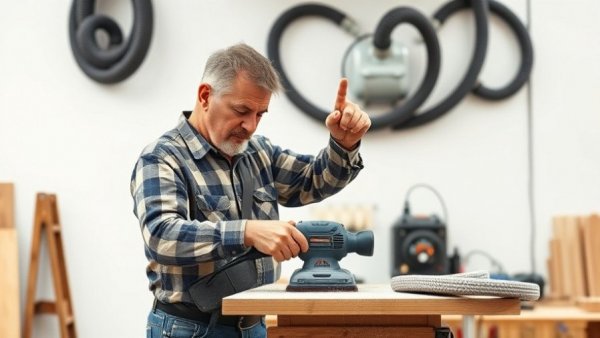 Workshop setup with best dust collectors: craftsman sanding wood.