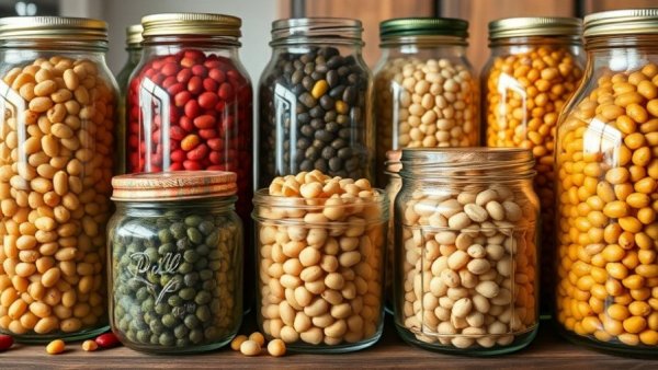 Assorted beans in jars showcasing health benefits of beans.