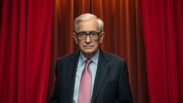 Distinguished man in a dark suit moves through curtains focused, Michael Wolff Jeffrey Epstein Emails.