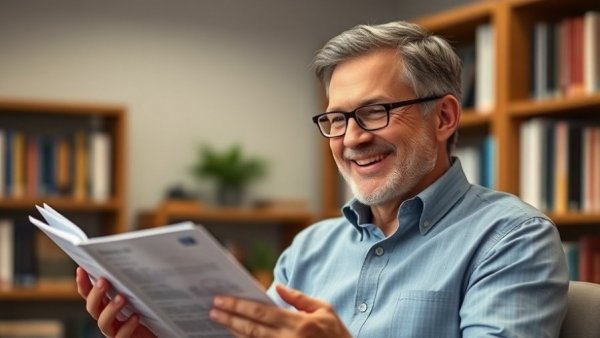 Middle-aged man discussing enrollment in Medicare, office setting.