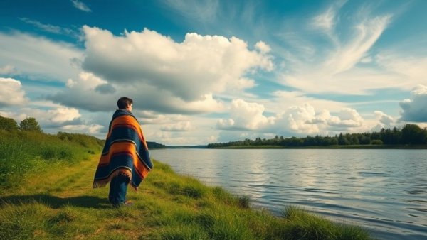Riverside view with person in blanket contemplating by water; Jacksonville legal homicides self-defense cases.
