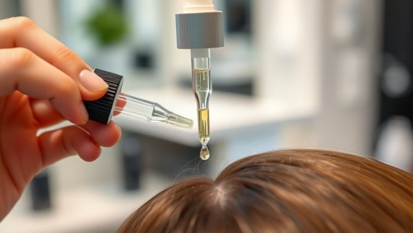 Close-up of hair serum application on scalp with focus on preventing hair growth mistakes.
