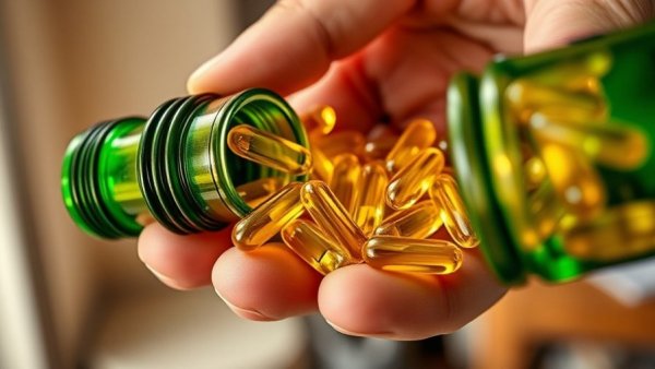 Close-up of fish oil capsules being poured from a bottle, medications not to mix with fish oil.