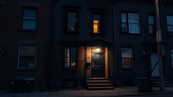 Philadelphia fire tragedy scene with damaged row house at night.