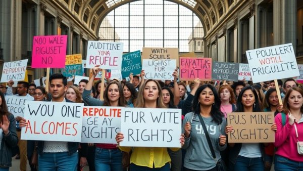 Diverse gathering advocating reproductive rights and women's health care.