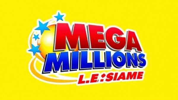 Mega Millions lottery logo, featuring yellow ball and red-blue text.