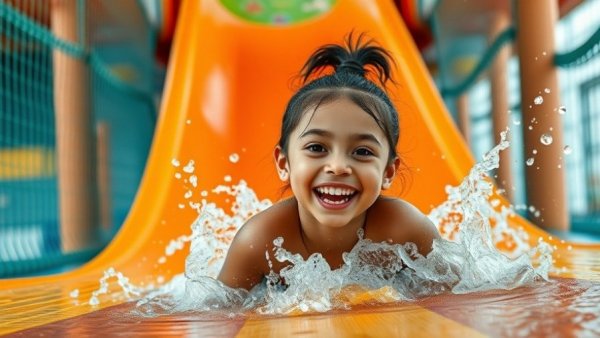Indoor Water Fun at Great Wolf Lodge Poconos with a girl on a slide.