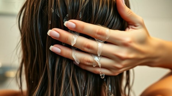 Hair combing with moisturizer for dry hair care routine.