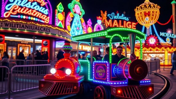 Vivid illumination at Coca-Cola Park highlighted by a colorful train ride.
