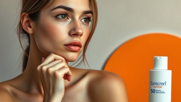 In-vivo tested sunscreens, young woman with sunscreen bottle, photorealistic.