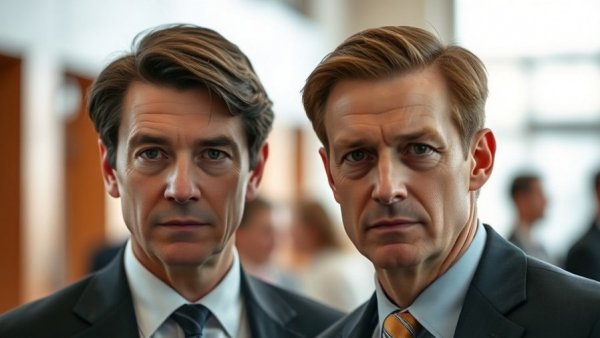 Two individuals with serious expressions, Comey James charges dismissed context.