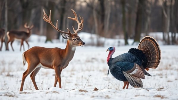 Deer and turkey in snowy Pennsylvania, things to be thankful for.