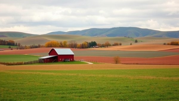 Peaceful rural farm landscape, representing agriculture's role in Thanksgiving dinner costs.