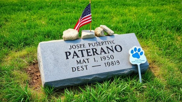 Visiting Joe Paterno's grave, adorned with personal tributes and greenery.