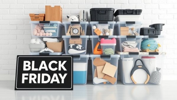 Walmart Black Friday storage deals with organized bins.
