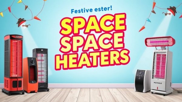 Cyber Monday space heater deals graphic with festive theme.