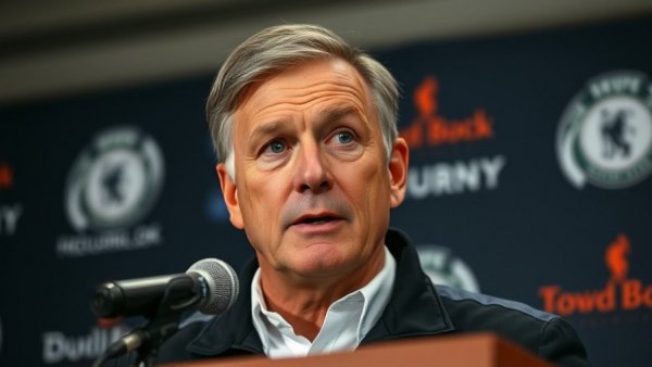 Coach speaking at press conference during Penn State coaching search 2025.