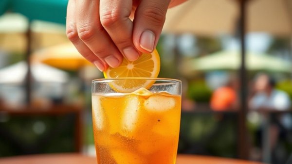 Refreshing vitamin C drinks with lemon and sparkling water outdoors